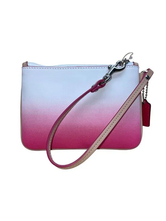 Coach Women’s Pink & White Ombré Leather With Key Lace Detail Wristlet Clutch - Picture 3 of 9